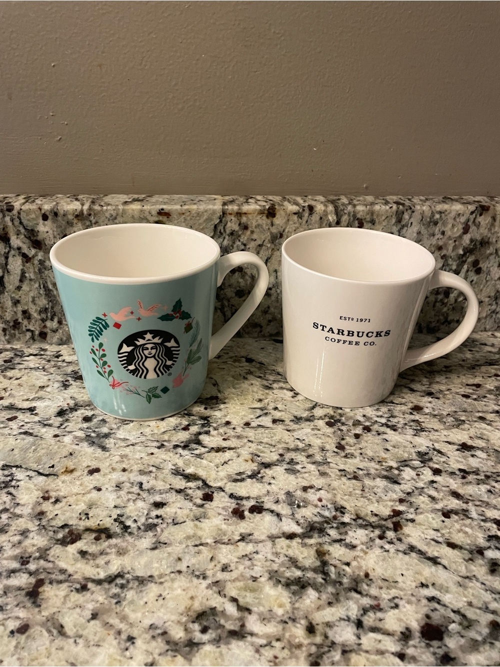 Starbucks Ceramic Mugs - White and Light Blue